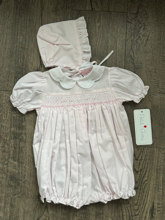 Petit Ami Pink Smocked Bubble